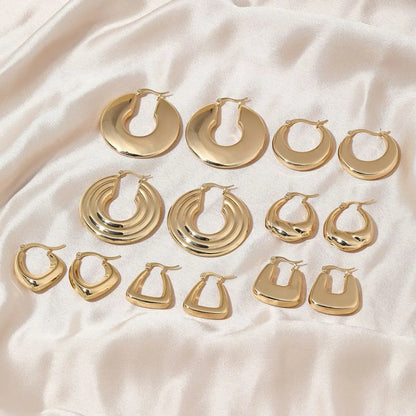 1 Pair Simple Style Solid Color Commute Geometric Semicircle Circle Plating Stainless Steel 18k Gold Plated Earrings