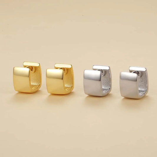 1 Pair Simple Style Solid Color Commute Square Polishing Sterling Silver K Gold Plated White Gold Plated Earrings