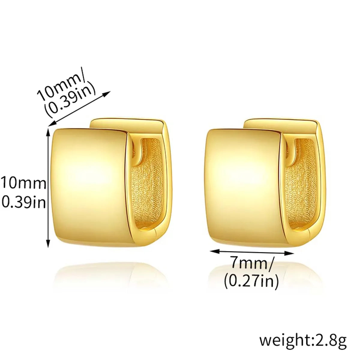 1 Pair Simple Style Solid Color Commute Square Polishing Sterling Silver K Gold Plated White Gold Plated Earrings