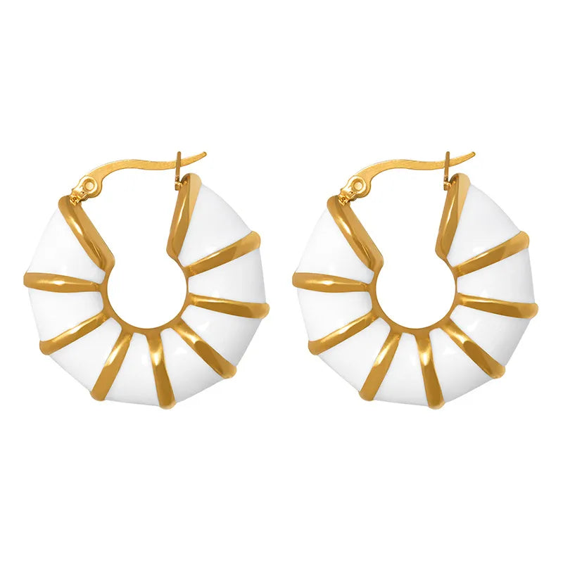 1 Pair Simple Style Solid Color Enamel Plating Titanium Steel 18K Gold Plated Hoop Earrings