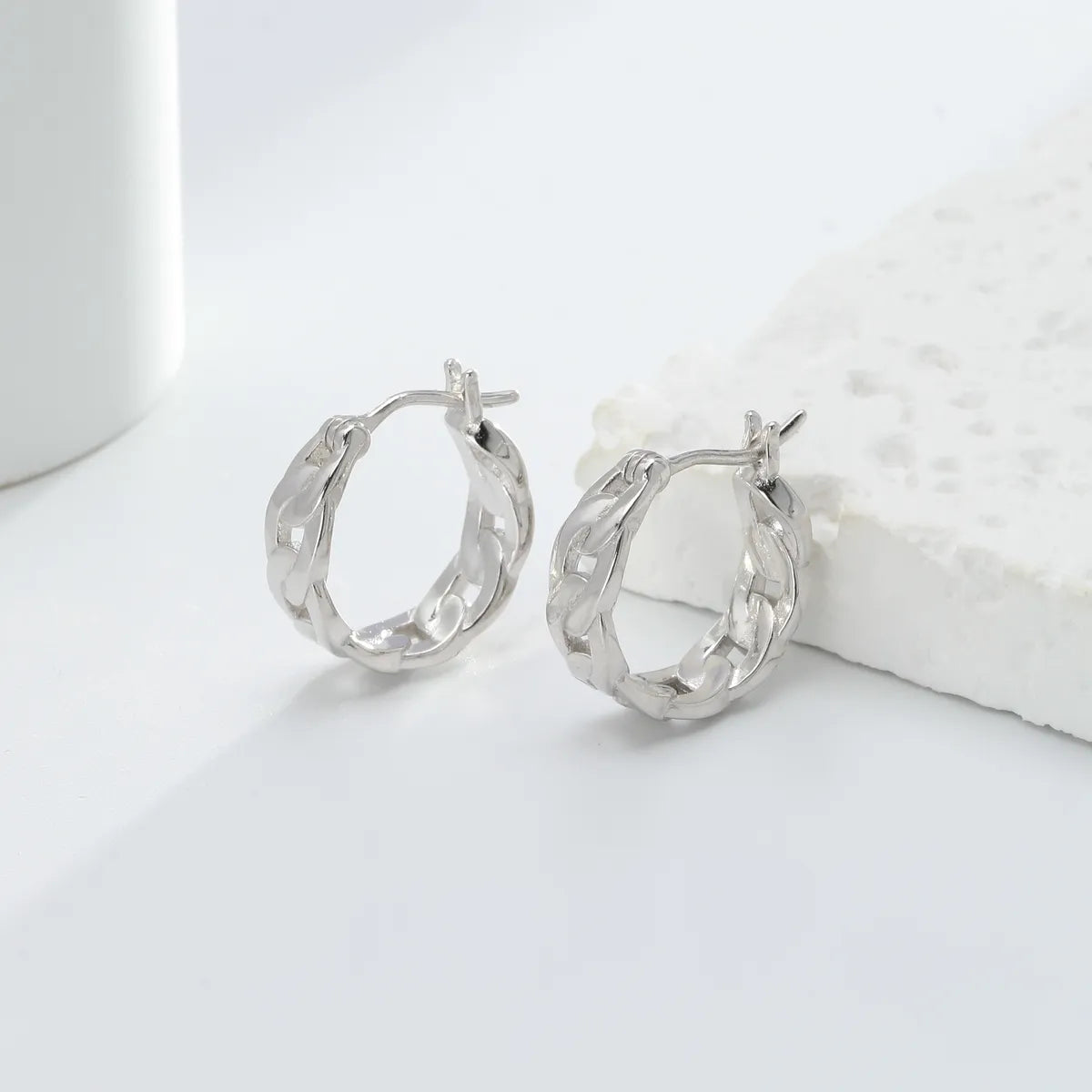 1 Pair Simple Style Solid Color Hollow Out Sterling Silver Earrings