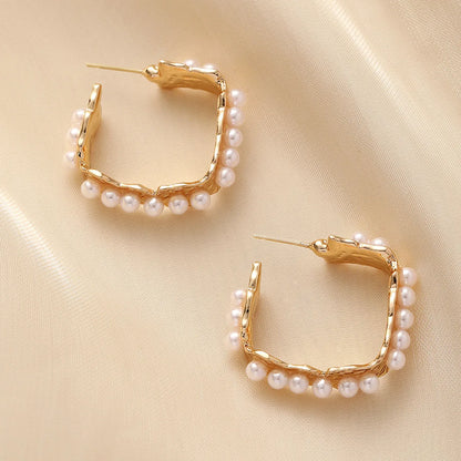 1 Pair Simple Style Solid Color Inlay Alloy Pearl Earrings