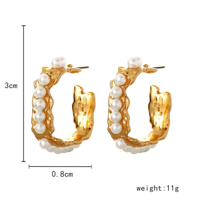 1 Pair Simple Style Solid Color Inlay Alloy Pearl Earrings