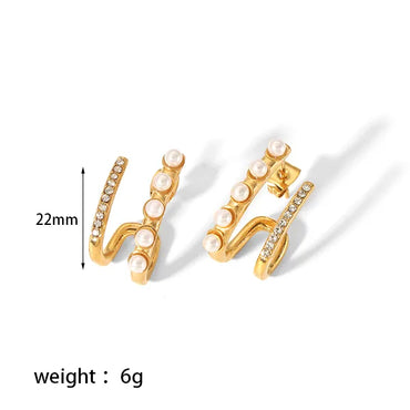 1 Pair Simple Style Solid Color Inlay 304 Stainless Steel Artificial Pearls Zircon Earrings