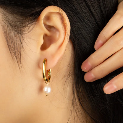 1 Pair Simple Style Solid Color Inlay Stainless Steel Rhinestones Pearl Gold Plated Drop Earrings