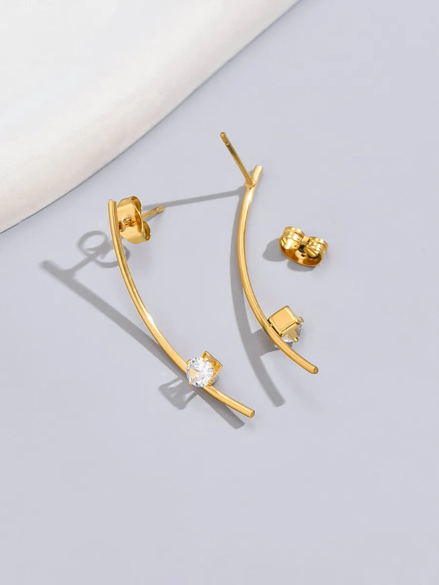 1 Pair Simple Style Solid Color Inlay Stainless Steel Titanium Steel Artificial Rhinestones 18k Gold Plated Ear Studs Cartilage Earrings