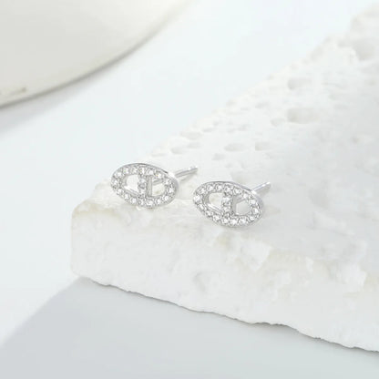 1 Pair Simple Style Solid Color Inlay Sterling Silver Zircon Ear Studs