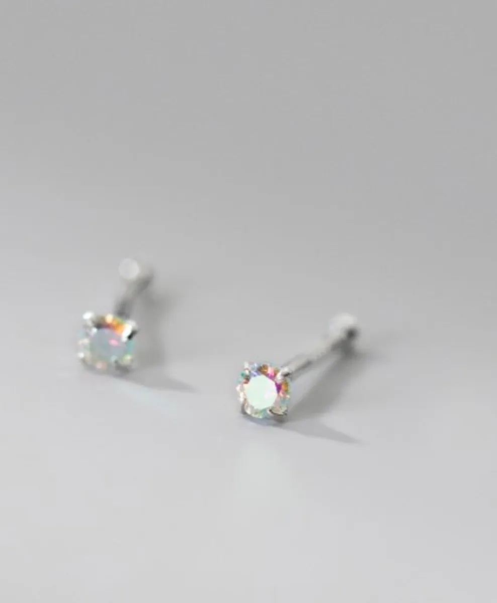 1 Pair Simple Style Solid Color Inlay Sterling Silver Zircon Ear Studs