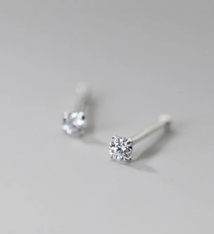 1 Pair Simple Style Solid Color Inlay Sterling Silver Zircon Ear Studs