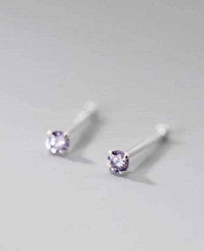 1 Pair Simple Style Solid Color Inlay Sterling Silver Zircon Ear Studs