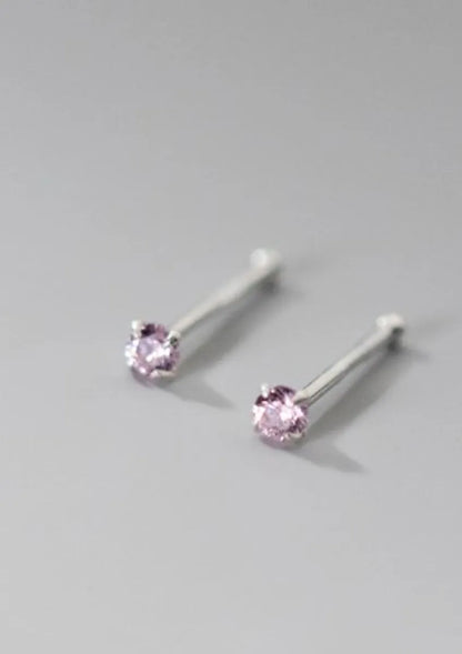 1 Pair Simple Style Solid Color Inlay Sterling Silver Zircon Ear Studs