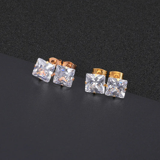 1 Pair Simple Style Solid Color Inlay 304 Stainless Steel Zircon 18K Gold Plated Ear Studs