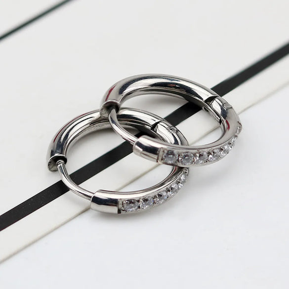 1 Pair Simple Style Solid Color Inlay Titanium Steel Zircon Earrings