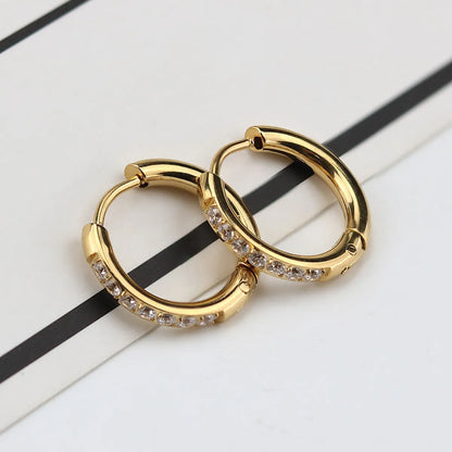 1 Pair Simple Style Solid Color Inlay Titanium Steel Zircon Earrings