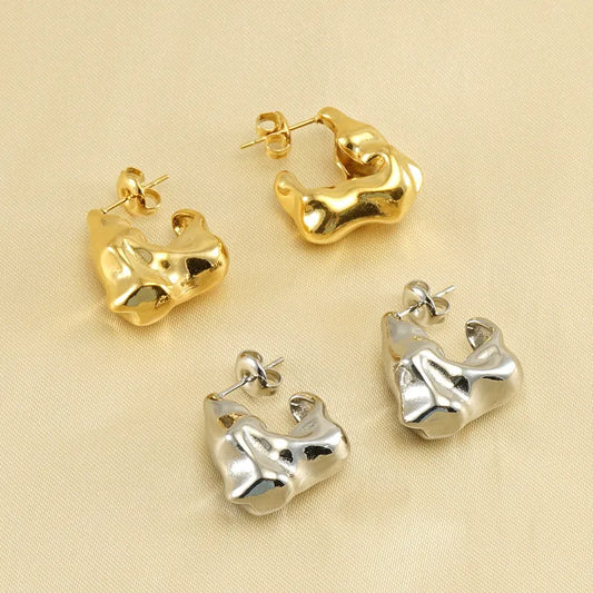 1 Pair Simple Style Solid Color Irregular Titanium Steel Ear Studs