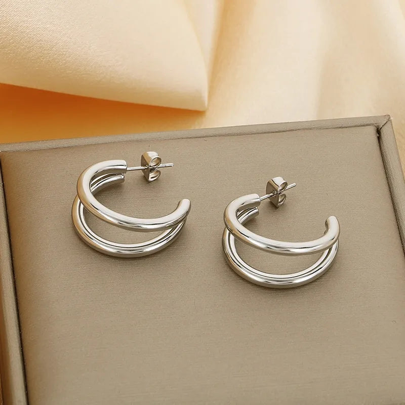 1 Pair Simple Style Solid Color Plating 304 Stainless Steel 18K Gold Plated Ear Studs