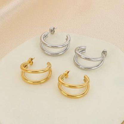 1 Pair Simple Style Solid Color Plating 304 Stainless Steel 18K Gold Plated Ear Studs