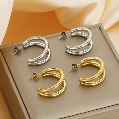 1 Pair Simple Style Solid Color Plating 304 Stainless Steel 18K Gold Plated Ear Studs