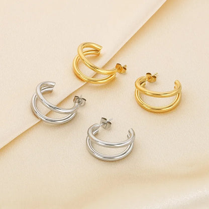 1 Pair Simple Style Solid Color Plating 304 Stainless Steel 18K Gold Plated Ear Studs