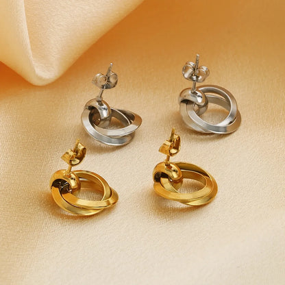 1 Pair Simple Style Solid Color Plating 304 Stainless Steel 18K Gold Plated Ear Studs