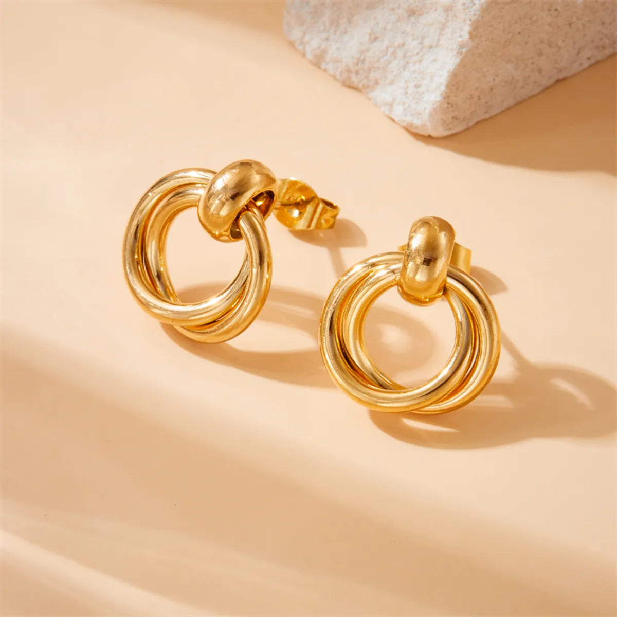 1 Pair Simple Style Solid Color Plating 304 Stainless Steel 18K Gold Plated Ear Studs