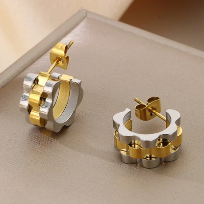 1 Pair Simple Style Solid Color Plating 304 Stainless Steel 18K Gold Plated Earrings