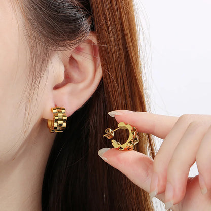 1 Pair Simple Style Solid Color Plating 304 Stainless Steel 18K Gold Plated Earrings