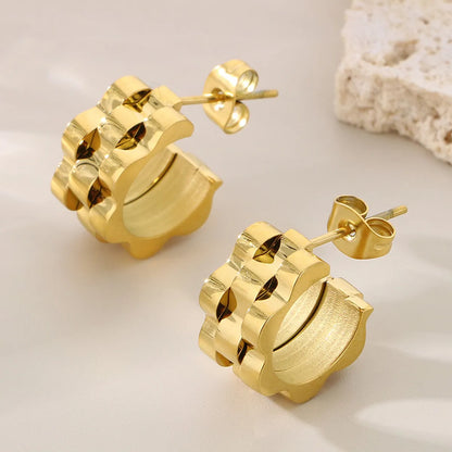 1 Pair Simple Style Solid Color Plating 304 Stainless Steel 18K Gold Plated Earrings