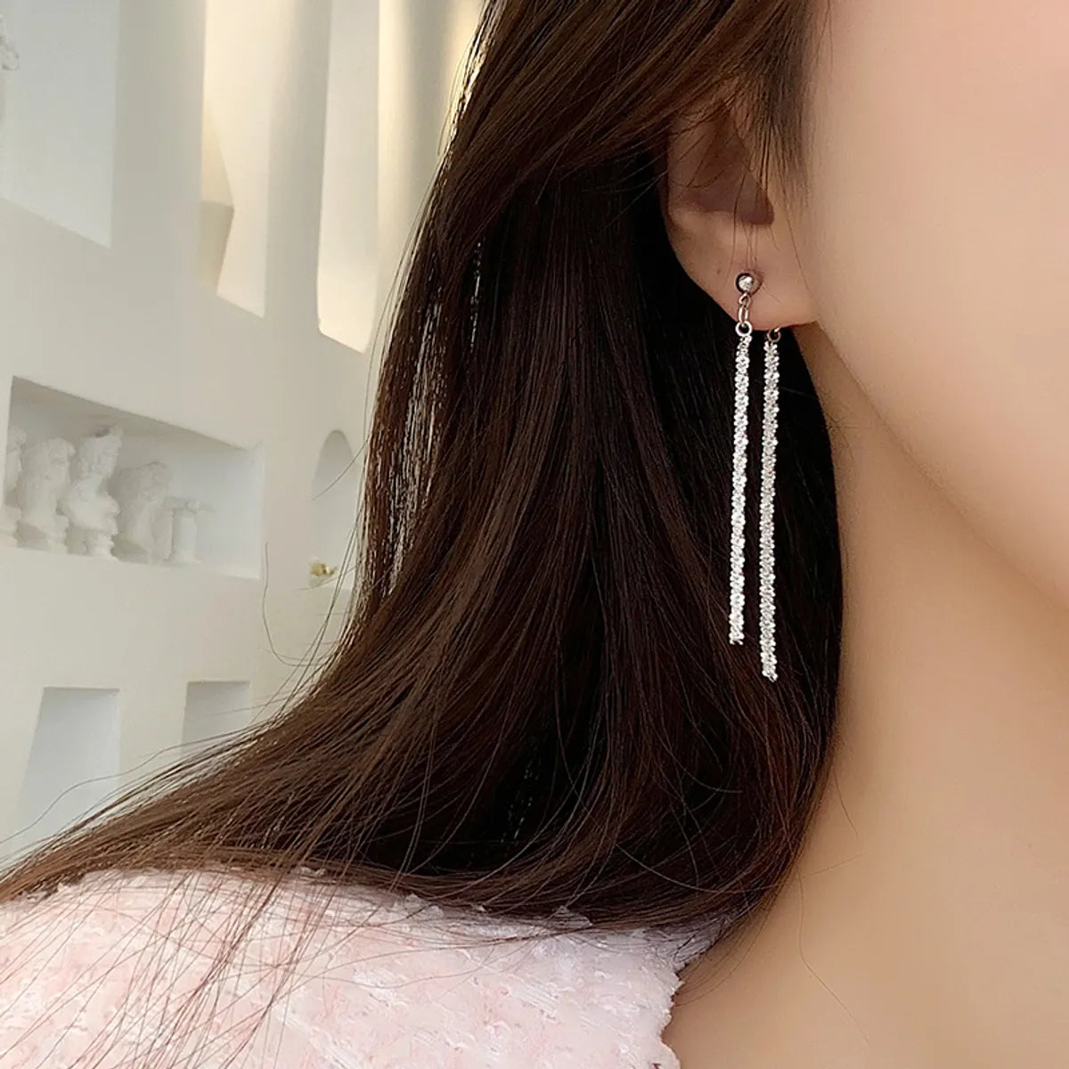 1 Pair Simple Style Solid Color Plating Alloy Silver Plated Drop Earrings Ear Cuffs