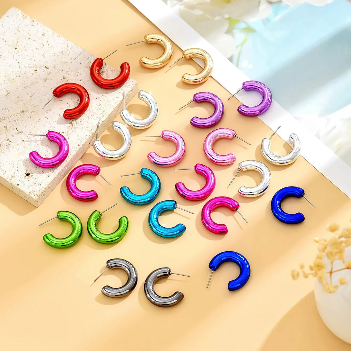 1 Pair Simple Style Solid Color Plating Arylic Gold Plated Ear Studs