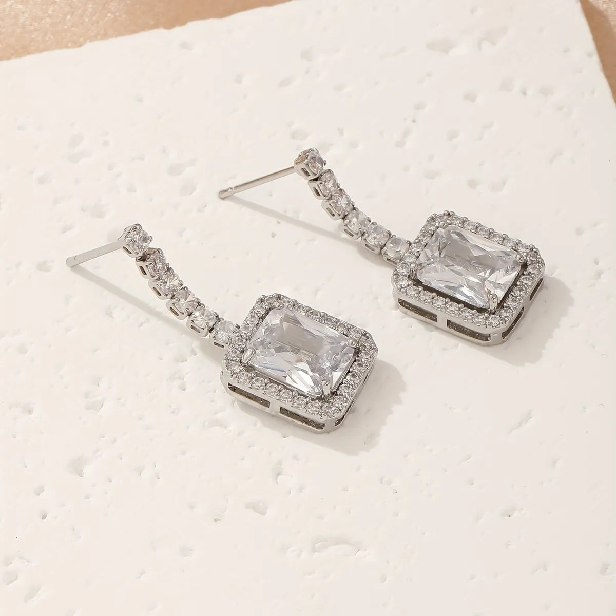 1 Pair Simple Style Solid Color Plating Inlay Copper Zircon White Gold Plated Drop Earrings