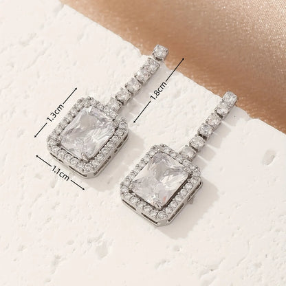 1 Pair Simple Style Solid Color Plating Inlay Copper Zircon White Gold Plated Drop Earrings