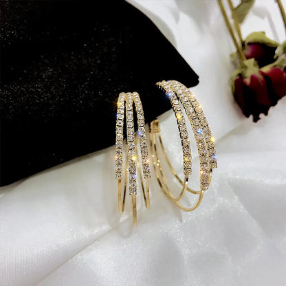 1 Pair Simple Style Solid Color Plating Inlay Iron Ferroalloy Rhinestones Zircon Gold Plated Earrings