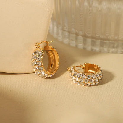 1 Pair Simple Style Solid Color Plating Inlay Stainless Steel Rhinestones 18k Gold Plated Ear Studs