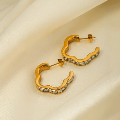 1 Pair Simple Style Solid Color Plating Inlay Stainless Steel Rhinestones 18k Gold Plated Earrings