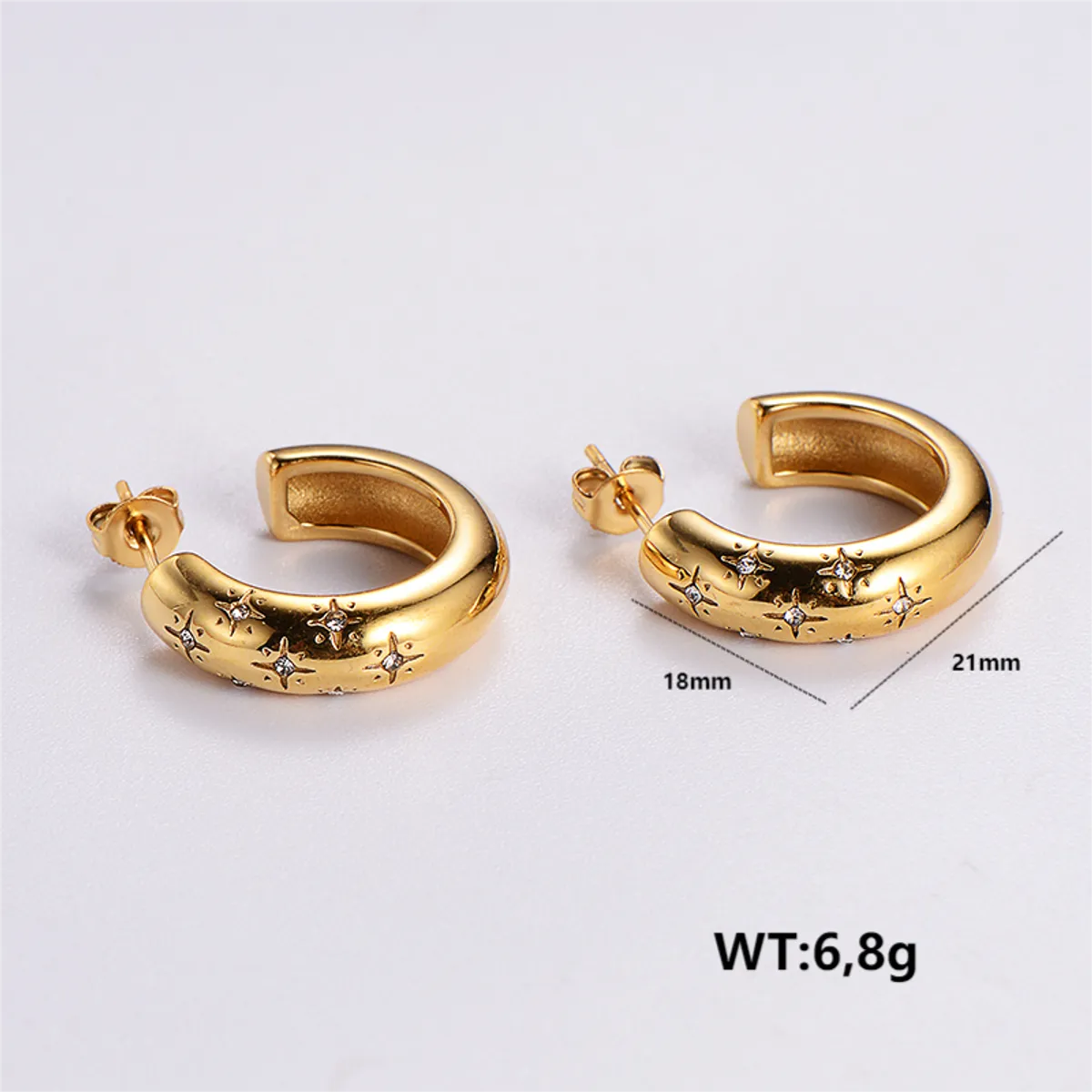 1 Pair Simple Style Solid Color Plating Inlay Stainless Steel Zircon 24k Gold Plated Ear Studs