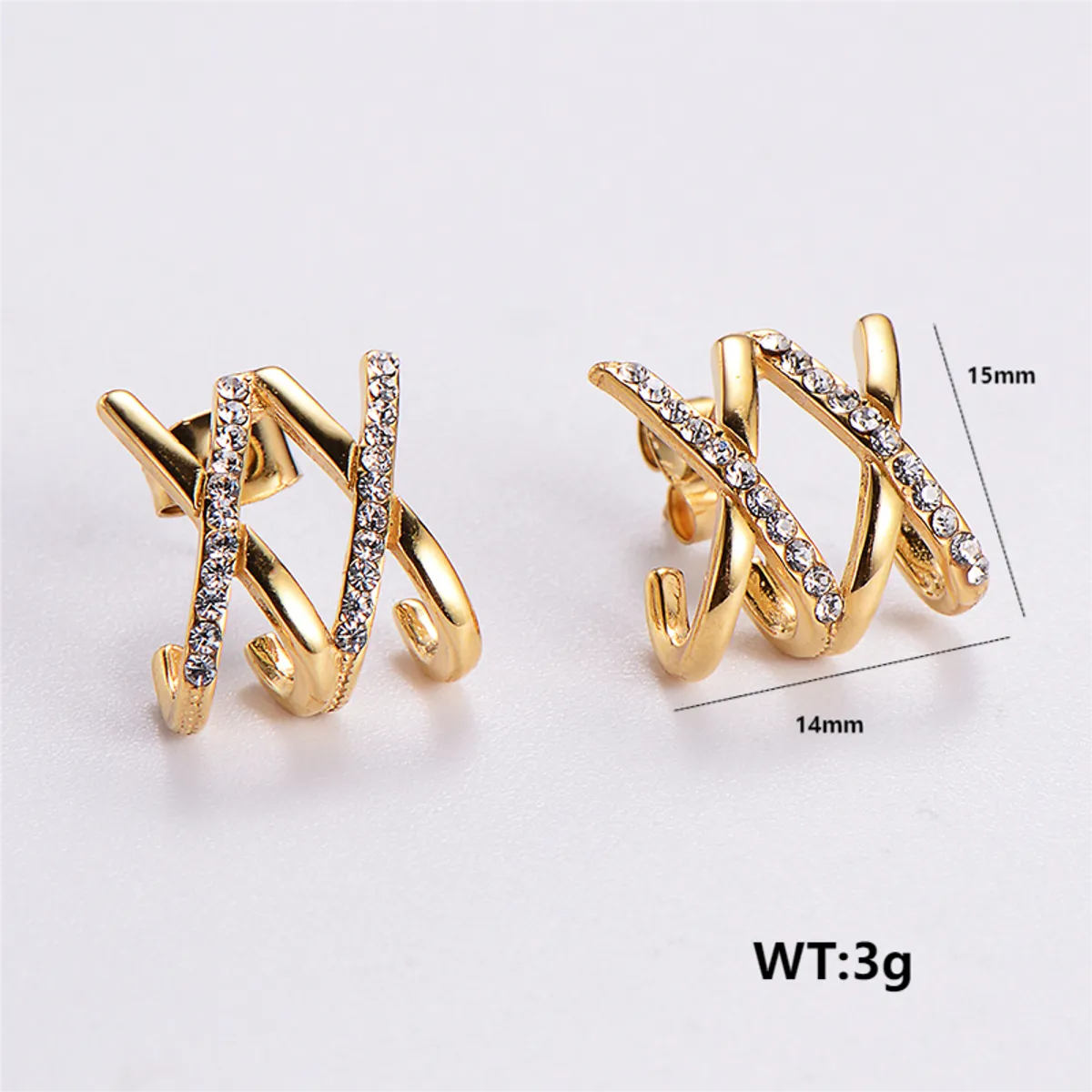 1 Pair Simple Style Solid Color Plating Inlay Stainless Steel Zircon 24k Gold Plated Ear Studs