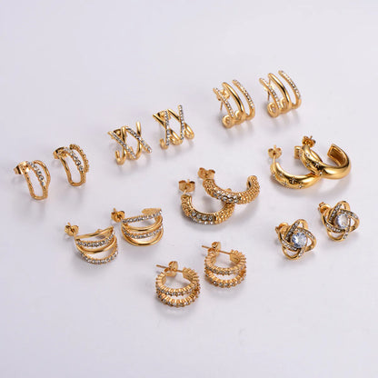 1 Pair Simple Style Solid Color Plating Inlay Stainless Steel Zircon 24k Gold Plated Ear Studs