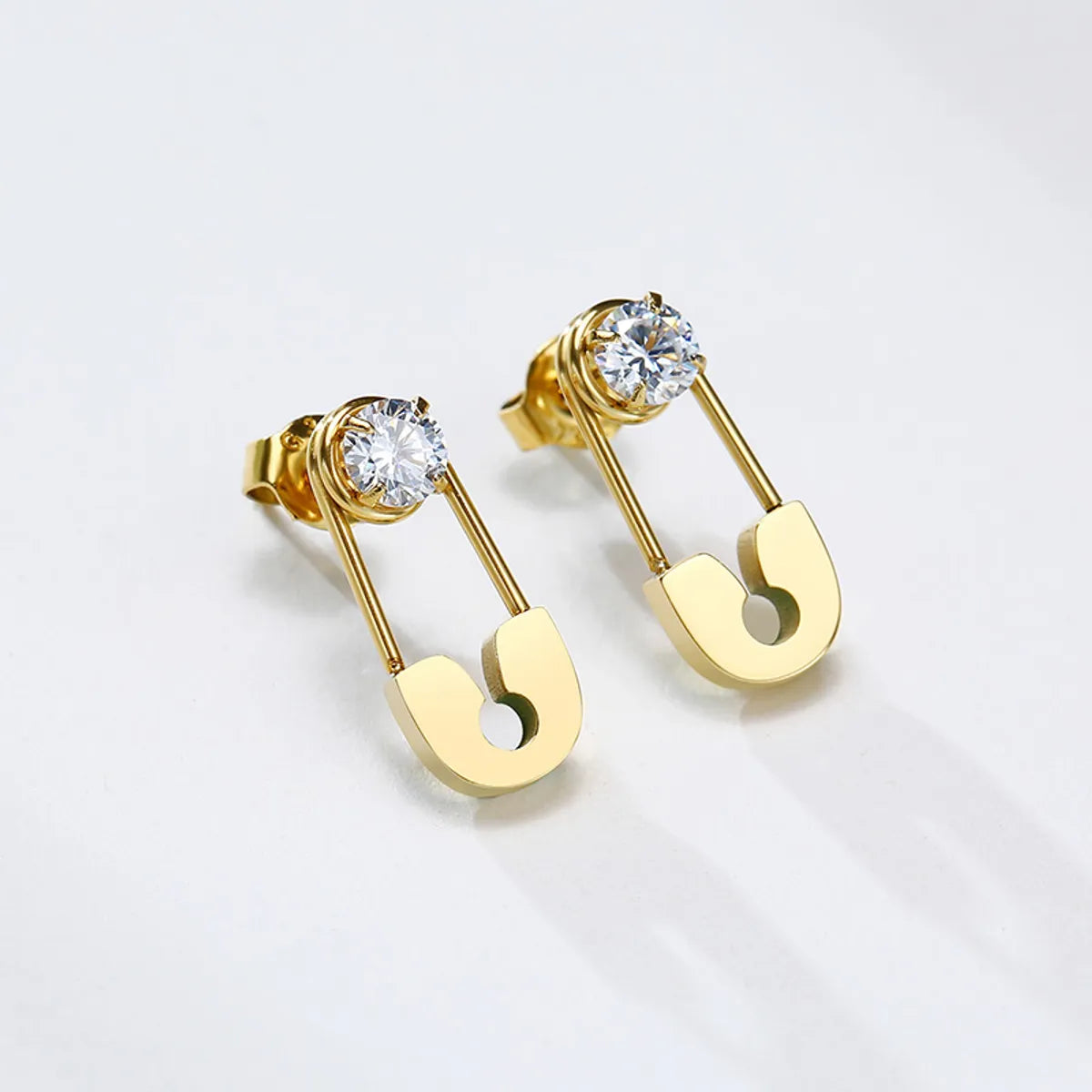 1 Pair Simple Style Solid Color Plating Inlay 201 Stainless Steel Zircon Gold Plated Earrings