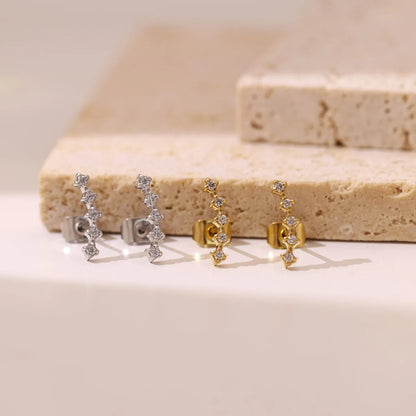 1 Pair Simple Style Solid Color Plating Inlay 304 Stainless Steel Zircon White Gold Plated Gold Plated Ear Studs