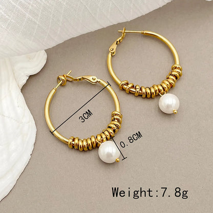 1 Pair Simple Style Solid Color Plating Stainless Steel 14k Gold Plated Drop Earrings