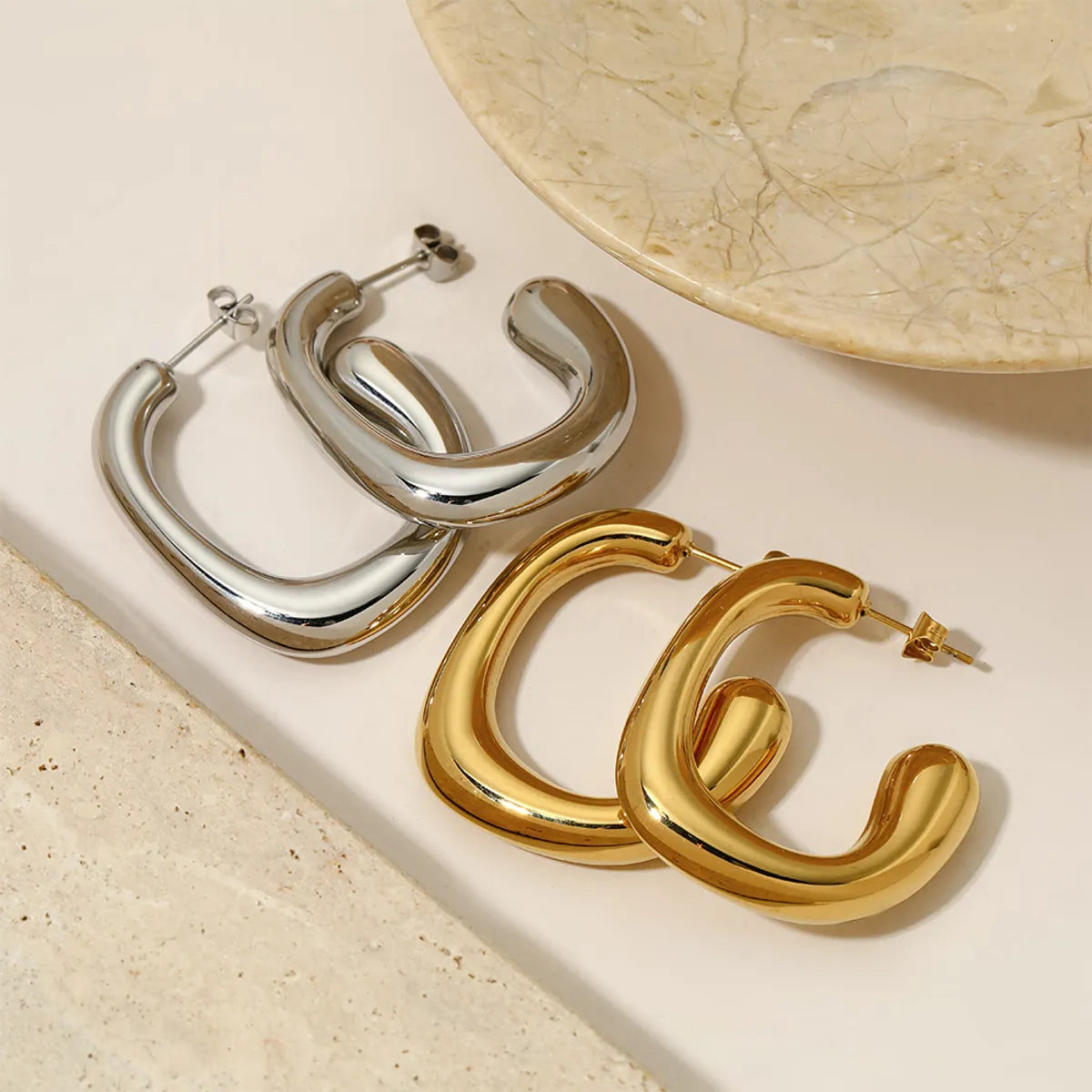 1 Pair Simple Style Solid Color Plating Stainless Steel 14k Gold Plated White Gold Plated Gold Plated Ear Studs