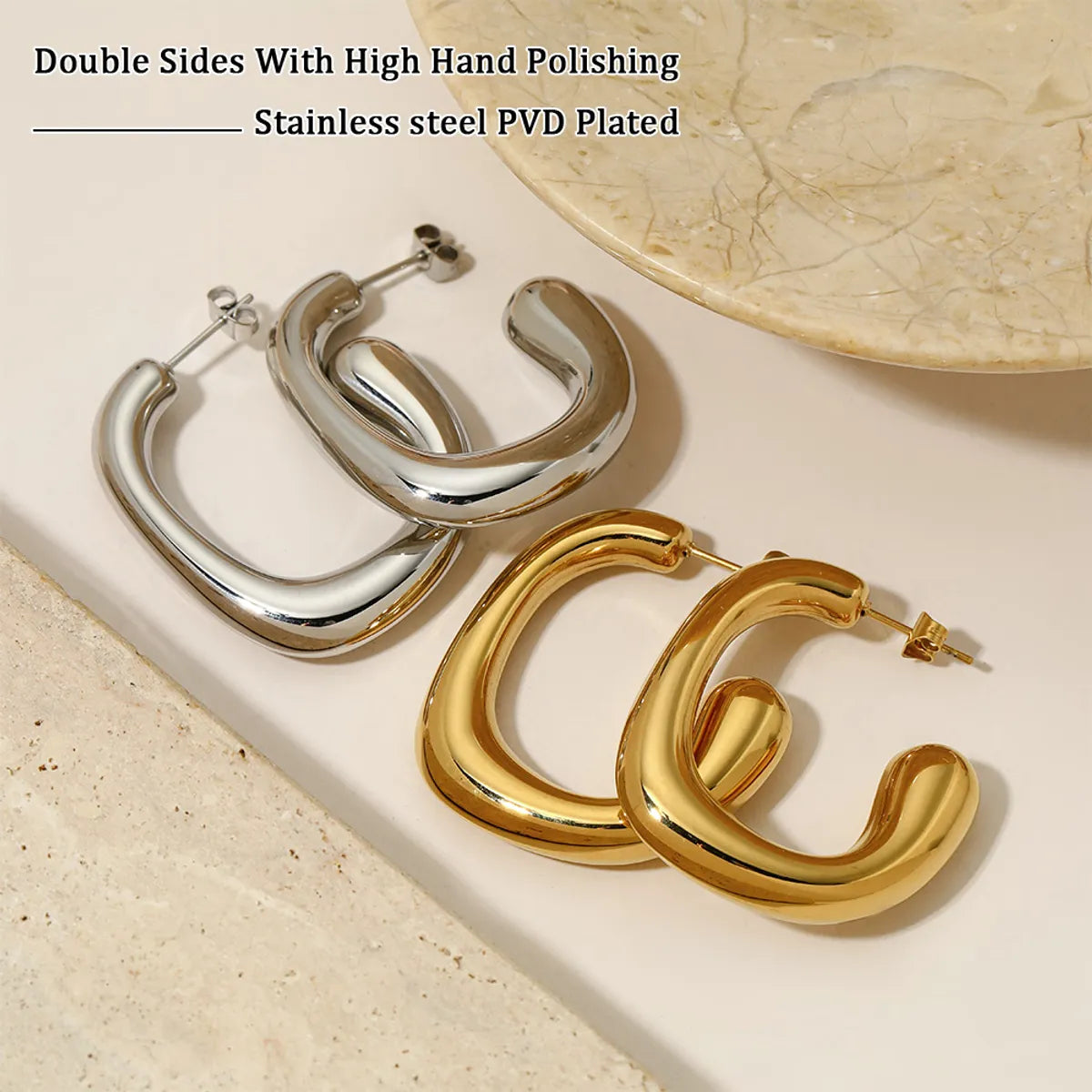 1 Pair Simple Style Solid Color Plating Stainless Steel 14k Gold Plated White Gold Plated Gold Plated Ear Studs