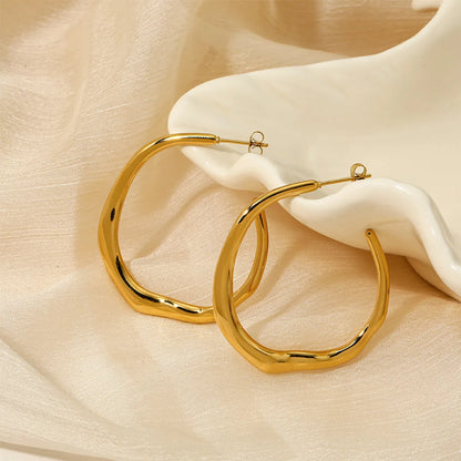 1 Pair Simple Style Solid Color Plating Stainless Steel 14k Gold Plated White Gold Plated Gold Plated Hoop Earrings