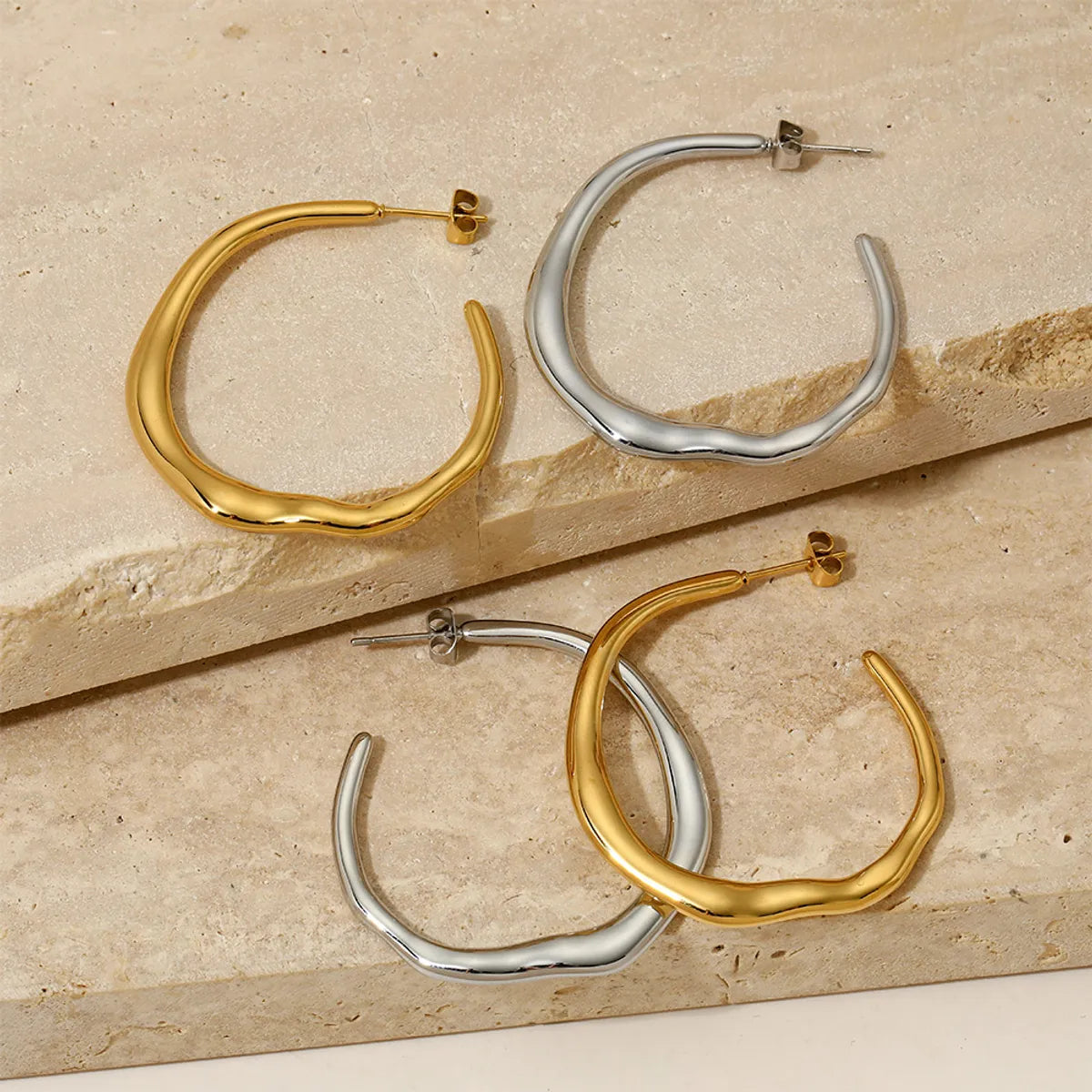 1 Pair Simple Style Solid Color Plating Stainless Steel 14k Gold Plated White Gold Plated Gold Plated Hoop Earrings