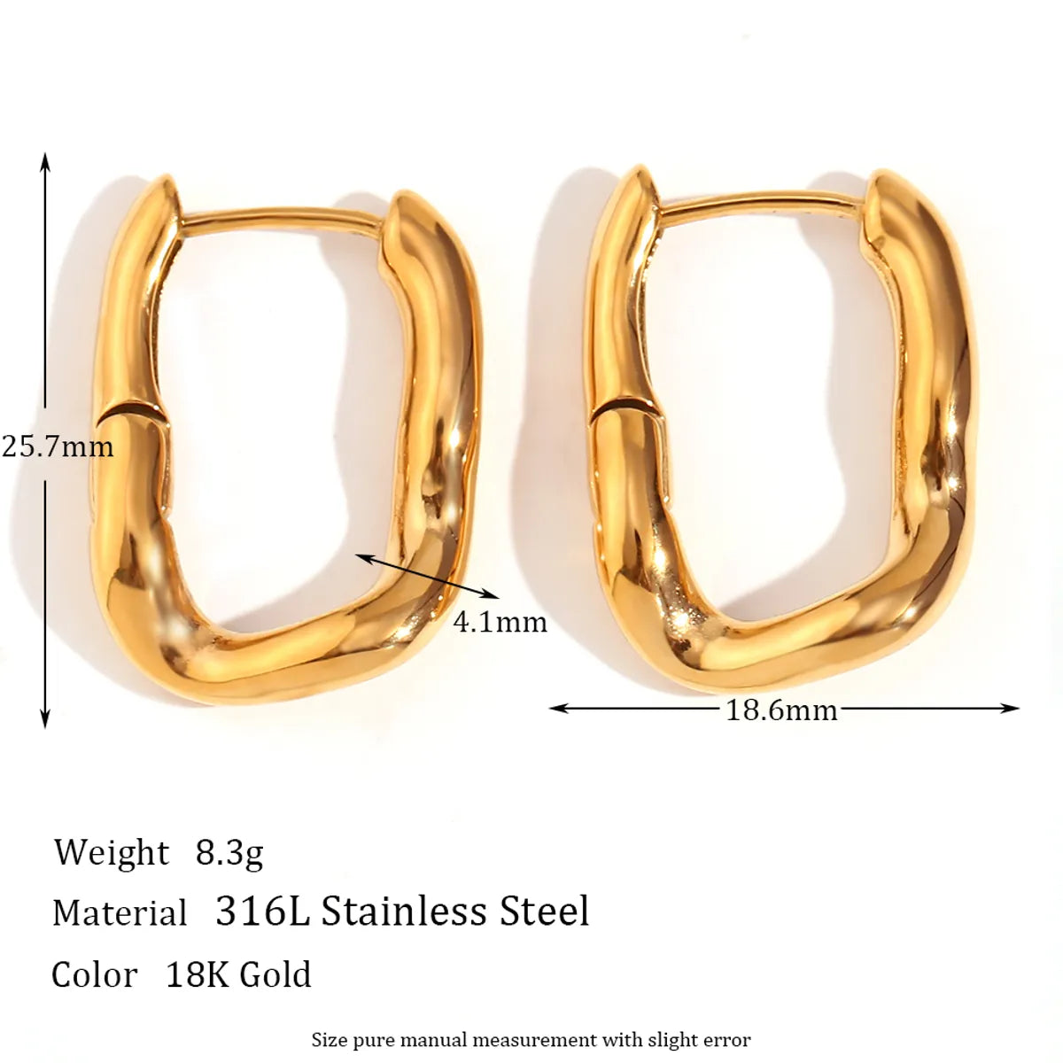 1 Pair Simple Style Solid Color Plating Stainless Steel 18k Gold Plated Earrings