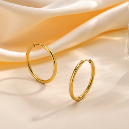 1 Pair Simple Style Solid Color Plating Stainless Steel 18k Gold Plated Hoop Earrings