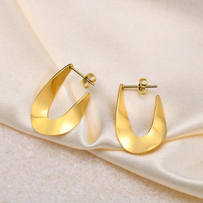 1 Pair Simple Style Solid Color Plating 201 Stainless Steel Gold Plated Earrings