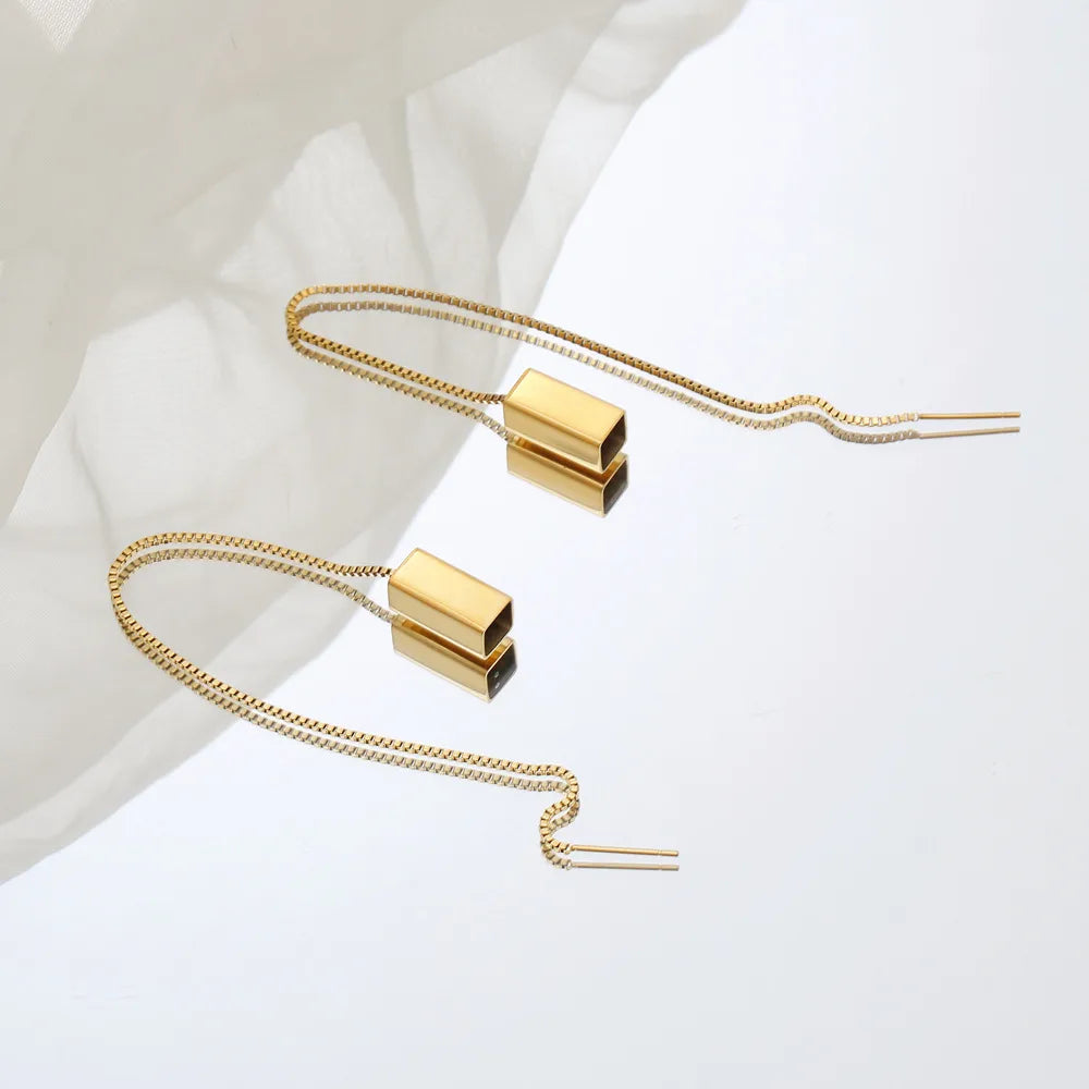 1 Pair Simple Style Solid Color Plating 304 Stainless Steel 18K Gold Plated Drop Earrings