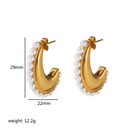 1 Pair Simple Style Solid Color Polishing Plating Inlay Stainless Steel Pearl 18k Gold Plated Ear Studs